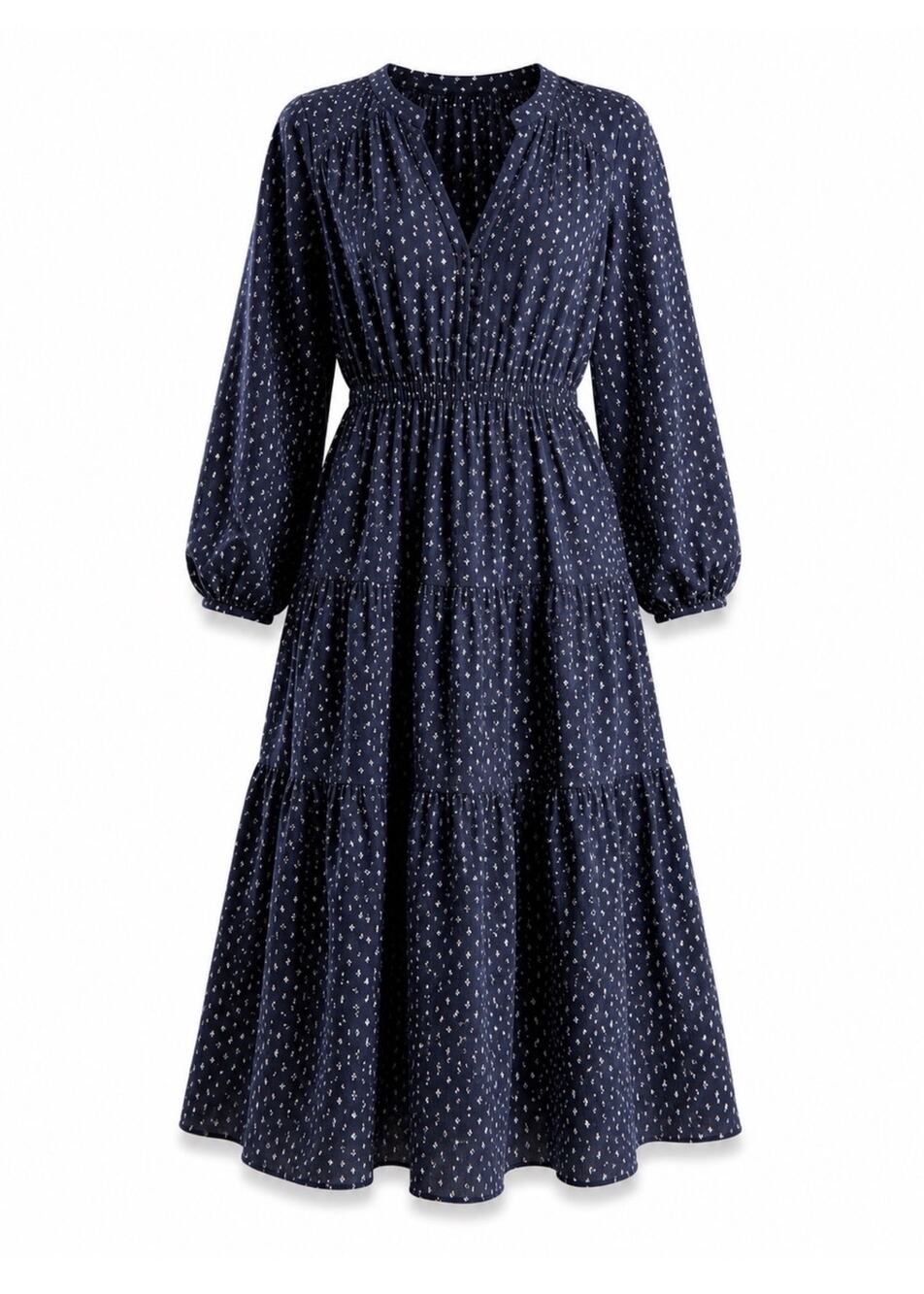 Madewell Dress Womens XXL Blue Jacquard Dobby V Neck Tiered Midi Prairie Cotton